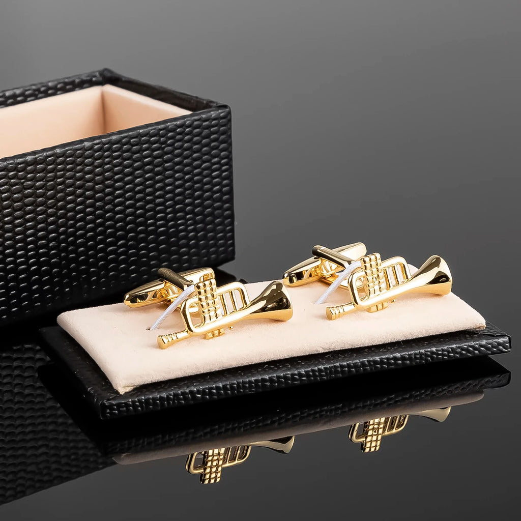 Copper Material Gold Plated Trumpet Shaped Music Cufflinks for Men