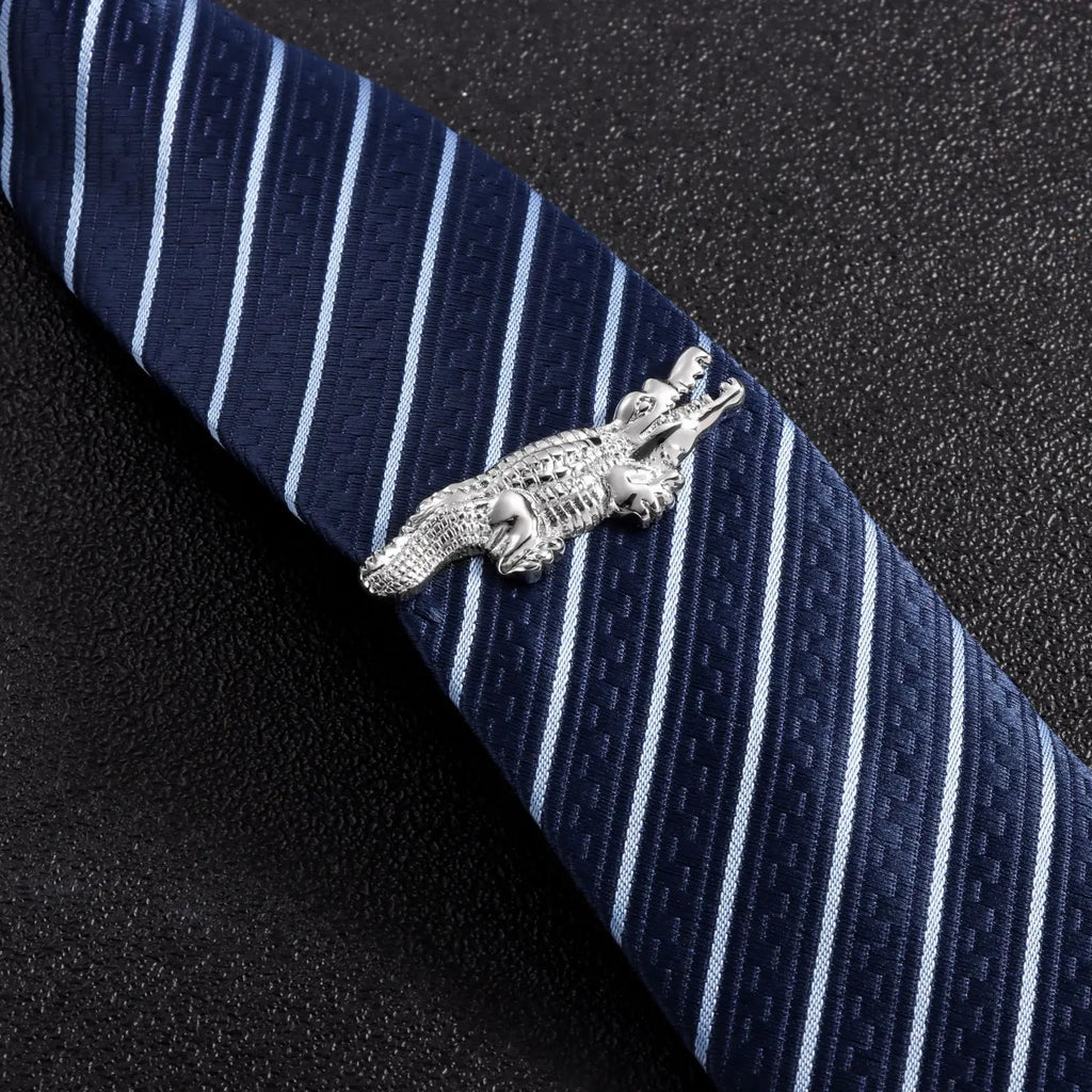 2 Inch Silver Crocodile Tie Clip For Men Unique Necktie Pin