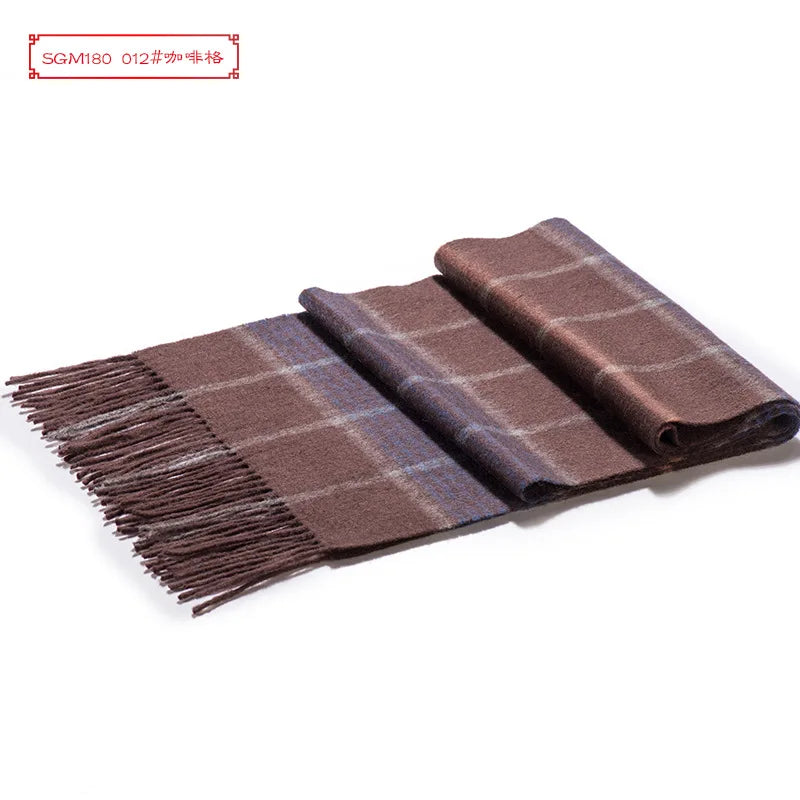 High Quality 100% Wool Men Korean Long Plaid Muffler Thermal Shawl