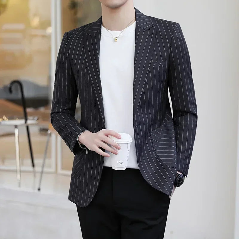 Luxury High-end Solid Color Plaid Stripe Men's Blazer Suit Jacket Coat