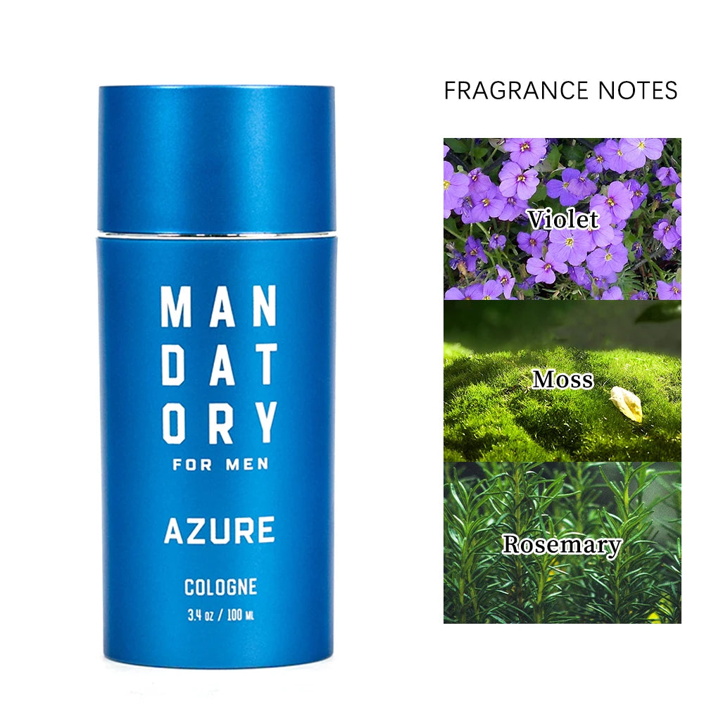 MANDATORY 3.4 Oz Eau de Cologne Spray Men's AZURE Fragrance Note of Rosemary