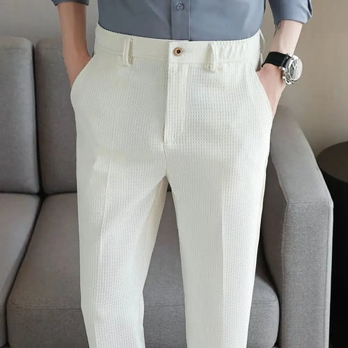 Trousers For Men Social Tailoring Slim Fit Waffle Tressed Man Suit Pants