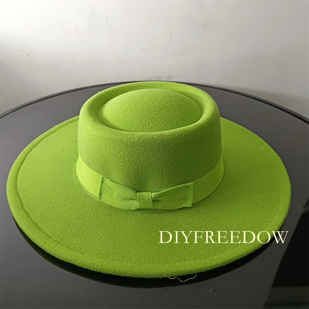 Fedora Hat for Women Men Flat Top Concave Design Autumn Winter Bow Tie Jazz Hat Colorful Unisex Fedora Wide Brim Hat Panama 2022