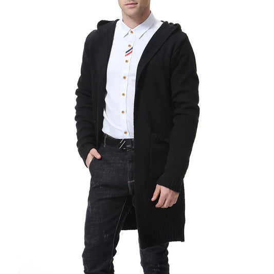 Men's Hooded Thick Cardigan Sweater Coat X-long Sweater