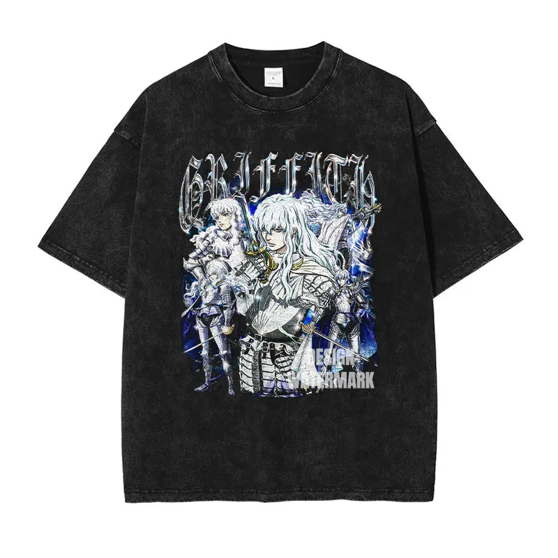 Berserk T-shirts Oversized Vintage Washed Short Sleeve Retro Manga Tops