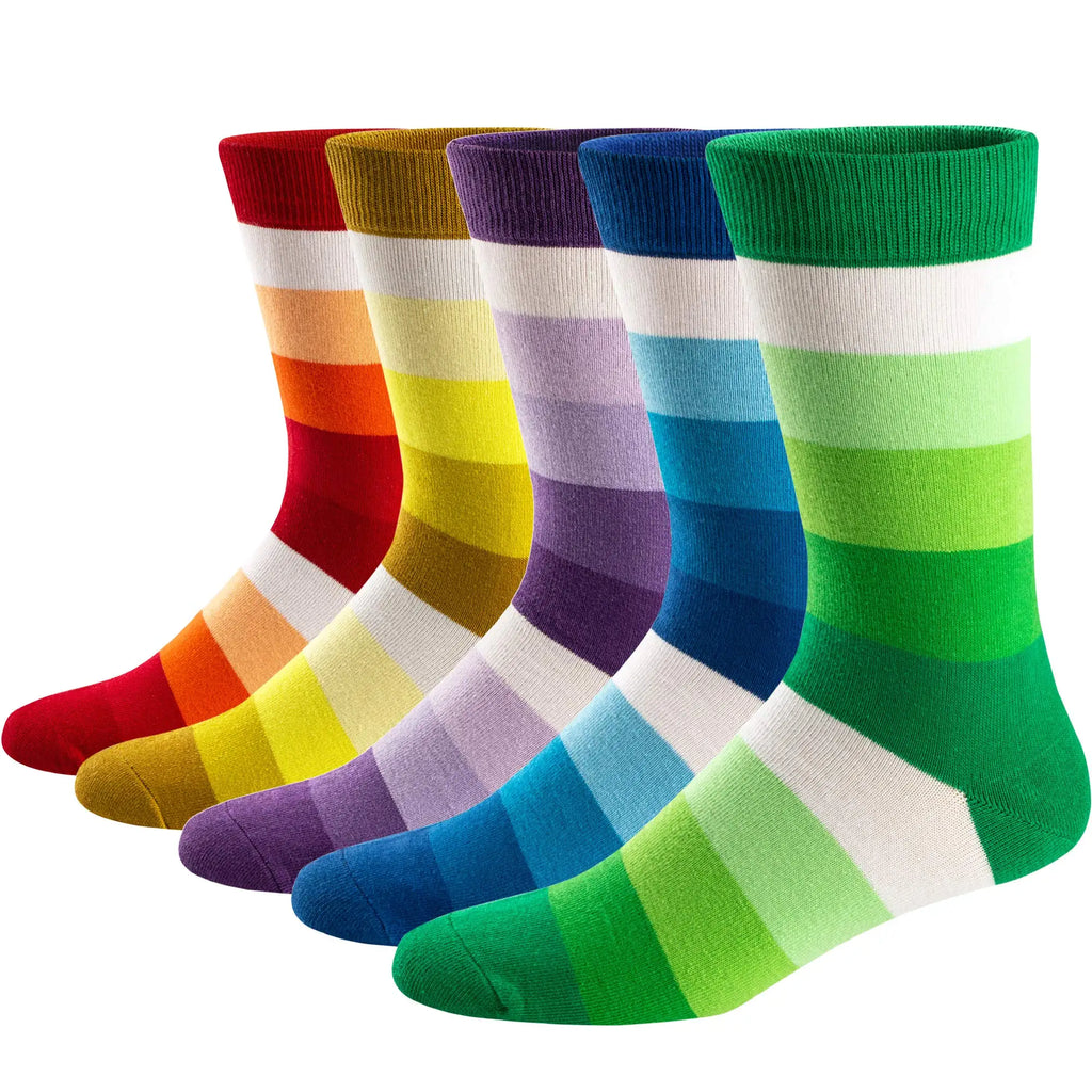 5Pairs Men's Dress Colorful Striped Combed Cotton Novelty Breathable Casual Socks