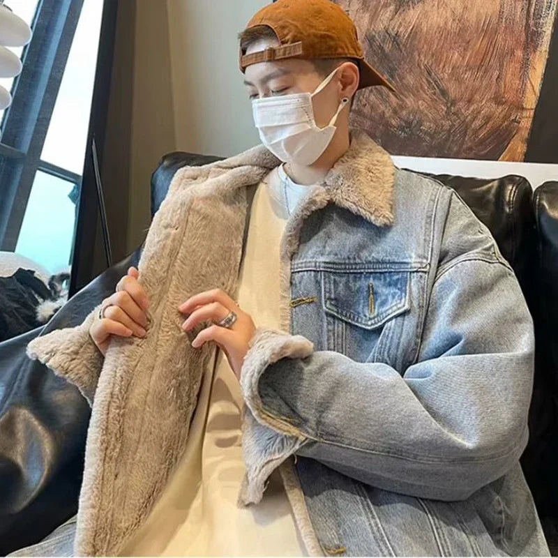 Fleece Denim Jacket Thick Wool Liner Coats Men's Outwear