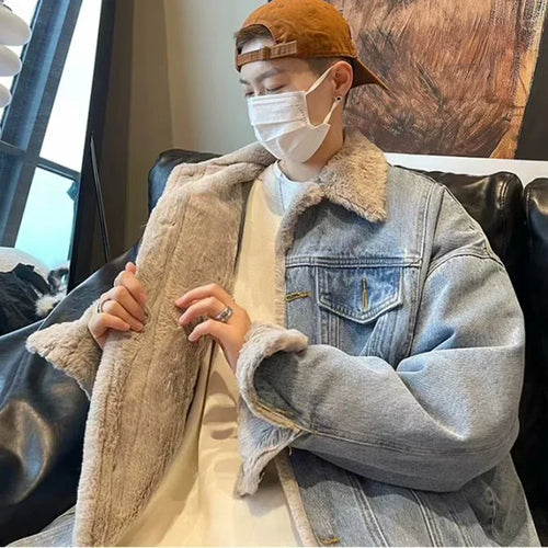 Fleece Denim Jacket Thick Wool Liner Coats Men's Outwear