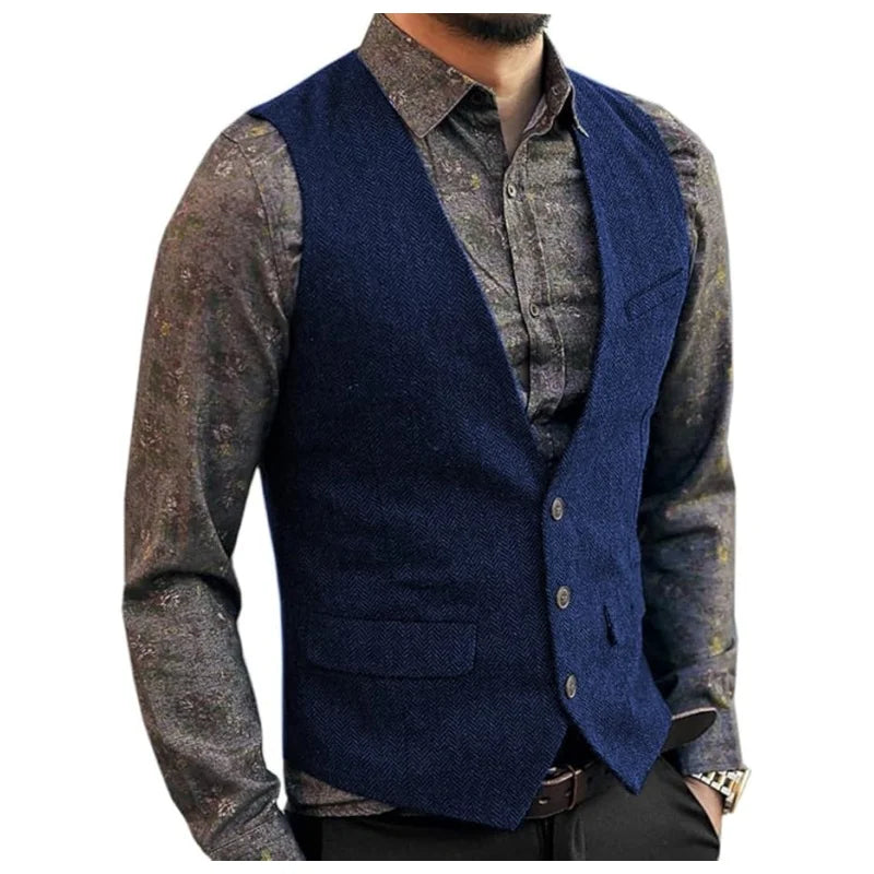 Men's Slim Fit Waistcoat Herringbone Tweed Vintage Style Custom Tailored Vest