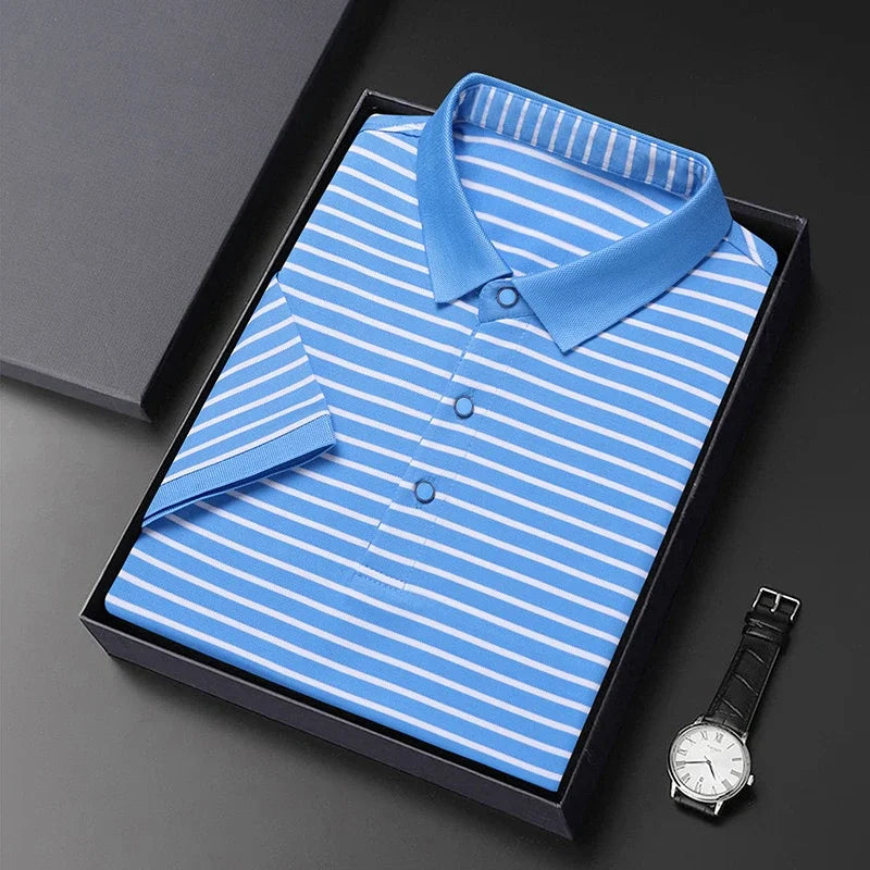 Men's Striped Casual POLO Shirt Short Sleeved Comfortable and Breathable Top