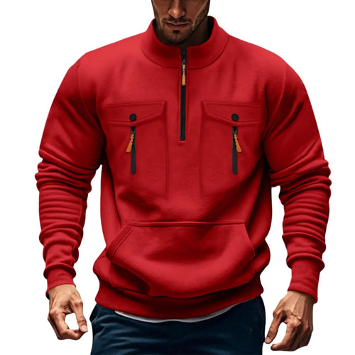 Quarter Zipper Men Stand Up Collar Sweatshirt cargo Long Sleeve Sweatshirt