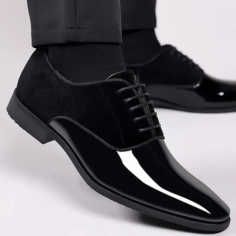 Classic PU Patent Leather Shoes for Men  Lace Up Formal Shoes for Male Oxfords