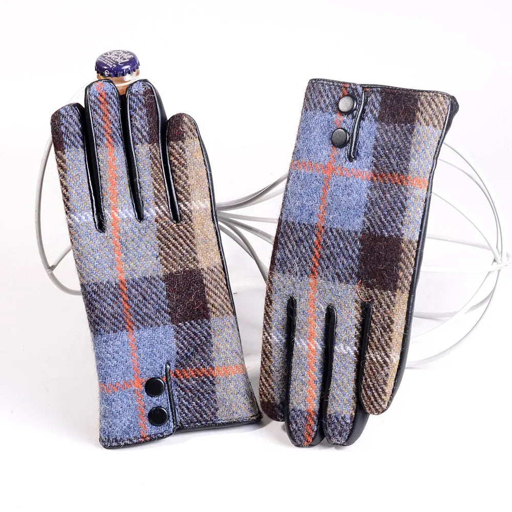 Men's Male Wool Tweed & Leather Warm Thicker Lining Short Gloves