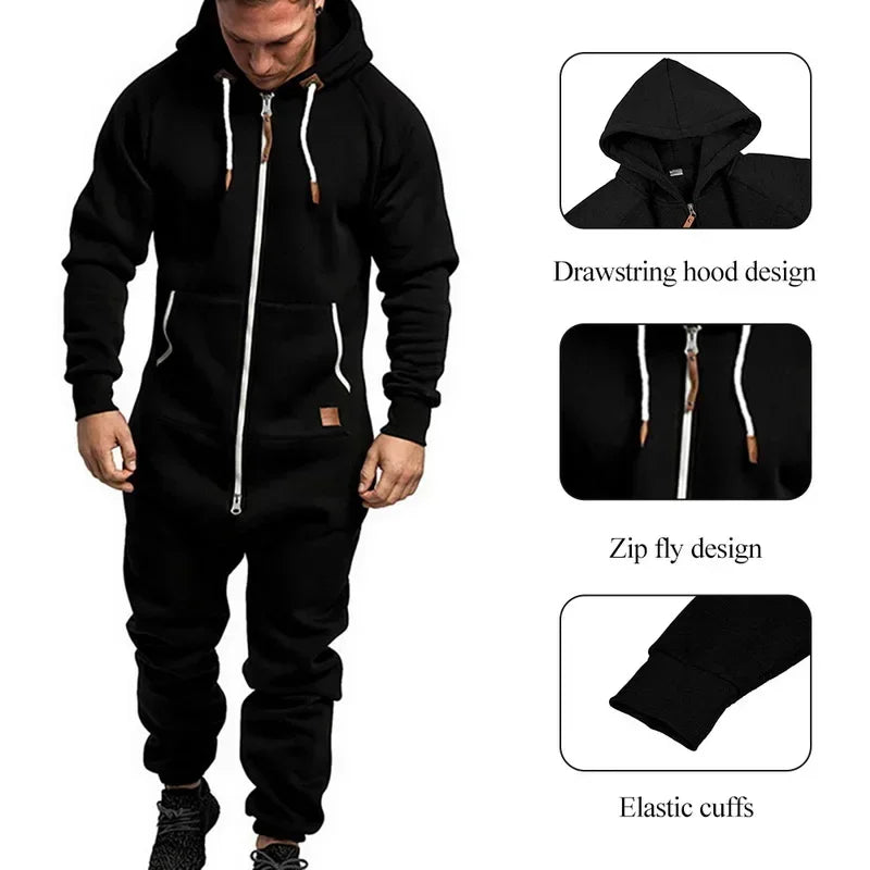 Custom Jumpsuit Pajamas Long-sleeved pants solid color splicing men's zipper hoodie