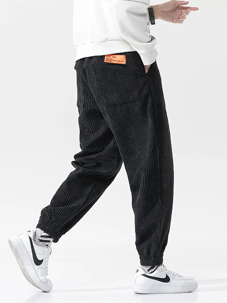 Baggy Corduroy Men Solid Color Casual Tech Fleece Harem Long Trousers