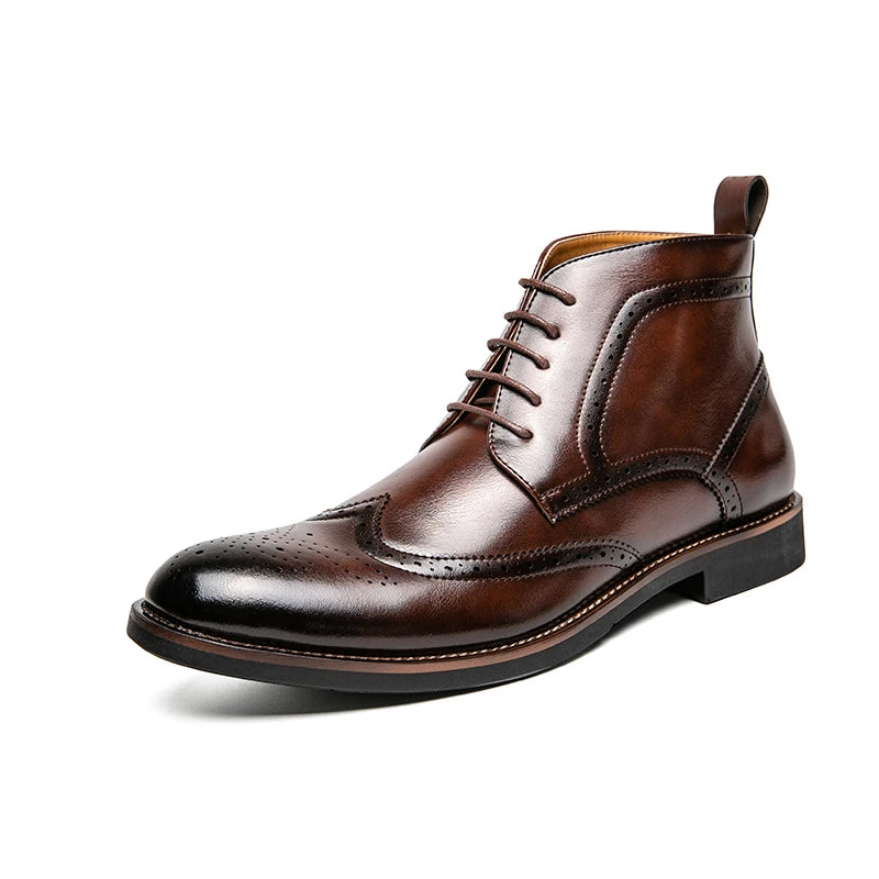 Classic Dress Pointed Toe Lace-up Men's Brogue Comfortable Leather Ankle Boots Plus Size 38-48