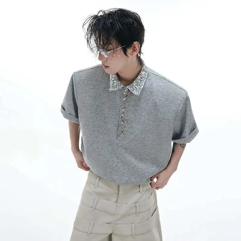 Men's Original Personalized Decorate Neck Shoulder Pad Short Sleeve Tops