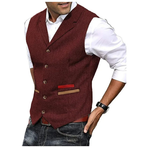 Men's Vintage Herringbone Tweed Vest - Wool Waistcoat Gilet| Custom Tailored Fit