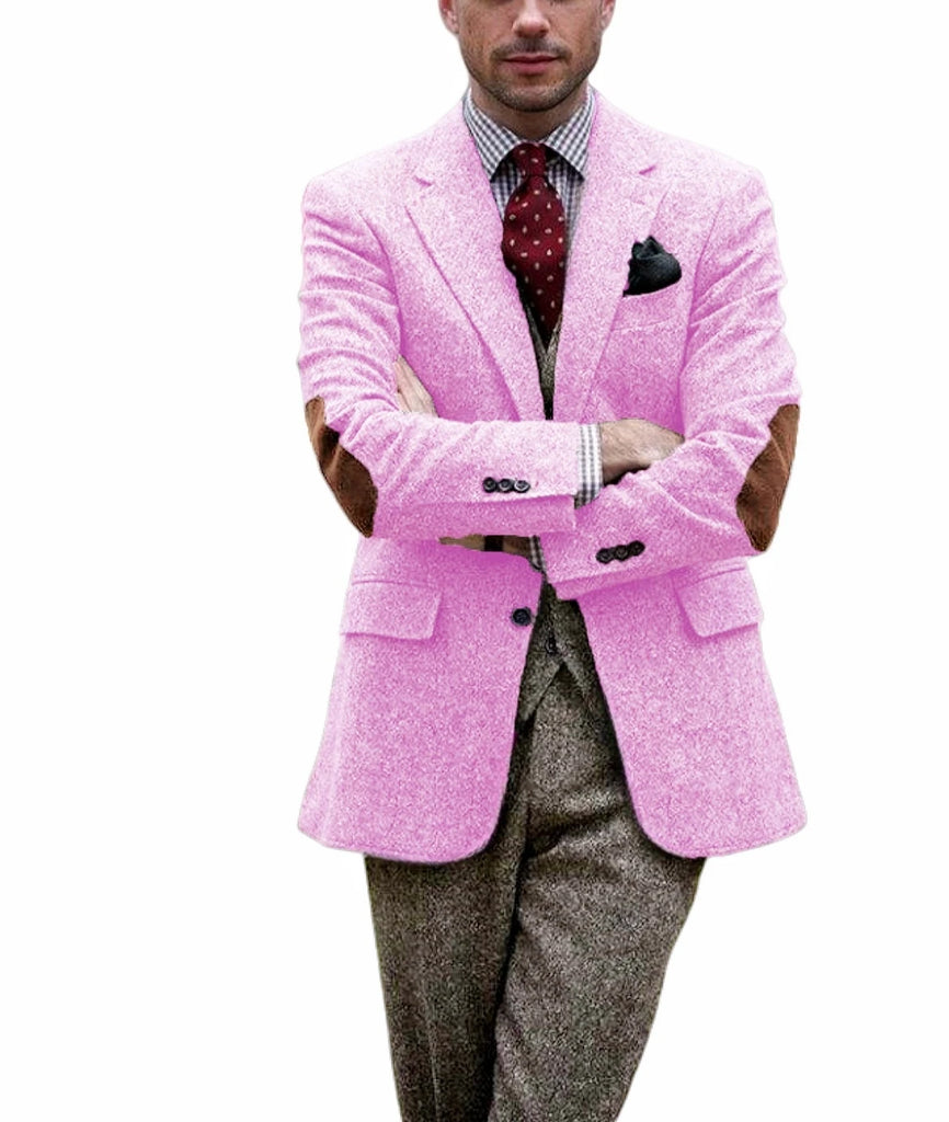Vintage Tweed Men Suits With Patch Design Smart 1 Piece