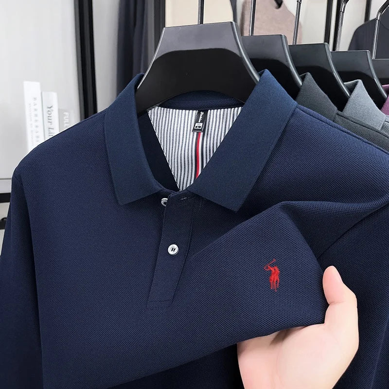 100% pure cotton men's long sleeved polo shirt pony Paul embroidery T-shirt