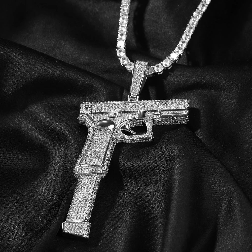 Iced Out Full Zirconia Large Size Gun Pendant Hip Hop Men's Jewelry