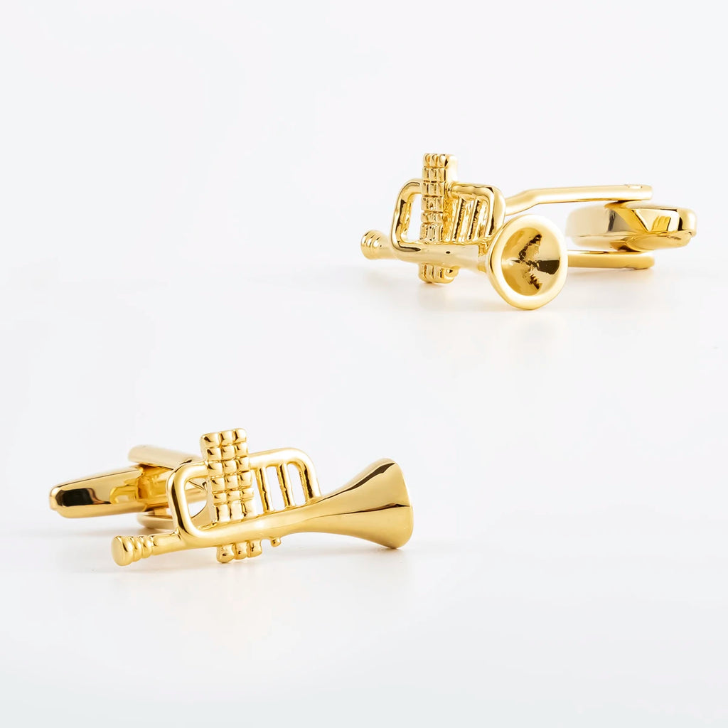 Copper Material Gold Plated Trumpet Shaped Music Cufflinks for Men