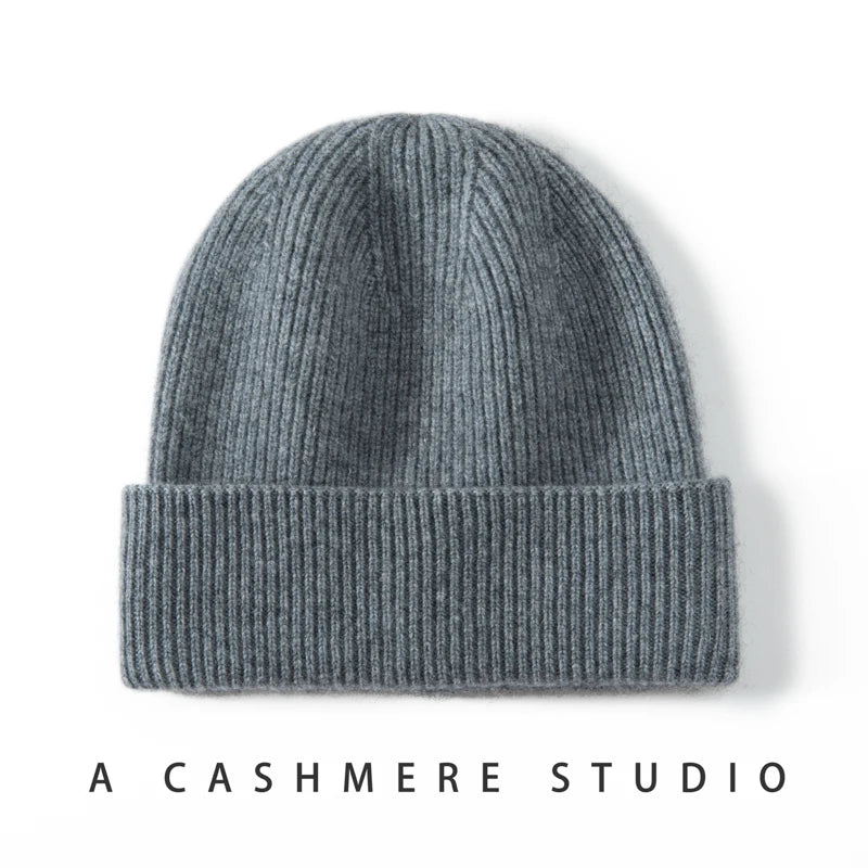 High Quality 100% Cashmere Knitted Casual Beanie Hat Soft Warm Caps