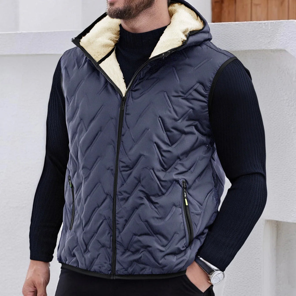 Men's thickened down vest with hood, comfortable and warm, suitable for daily life and travel
