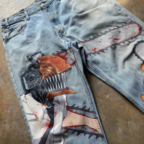 Digital Printing Anime Sport Streetwear denim High Waist Wide Pants