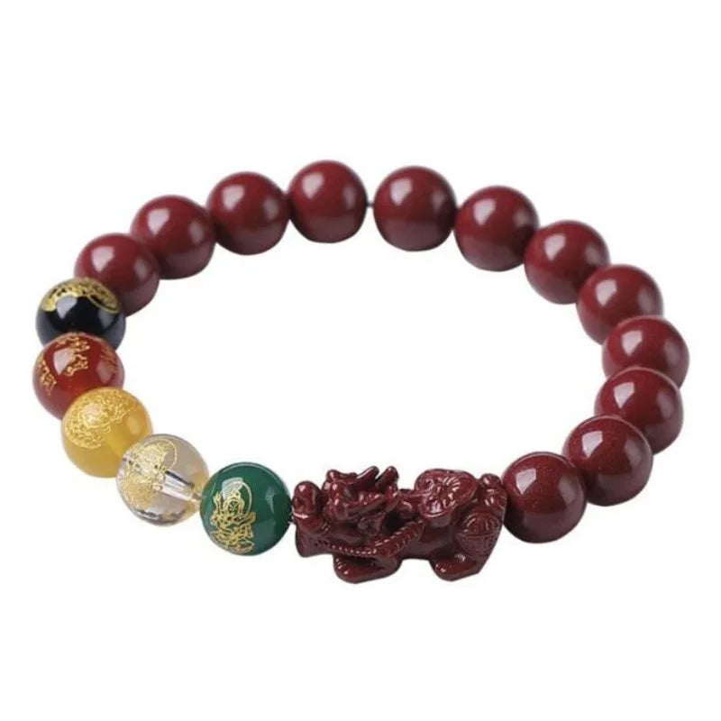 Red Cinnabar Pixiu Vintage Designer Beads Bangle Unisex Charm Carved Bracelet