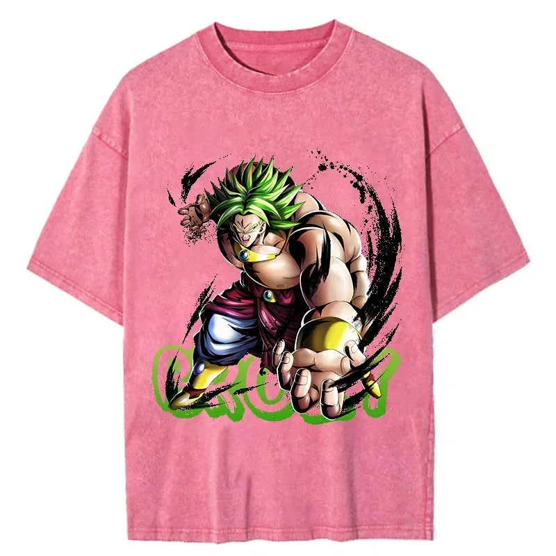 Men Oversized Vintage T Shirt Dragon Ball Washed Cotton Pink Top