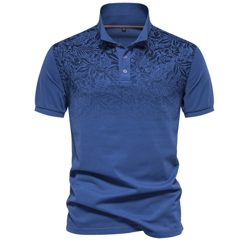 Men's Short Sleeve Polo Shirt Gradient Printed Cotton Blend Fashion