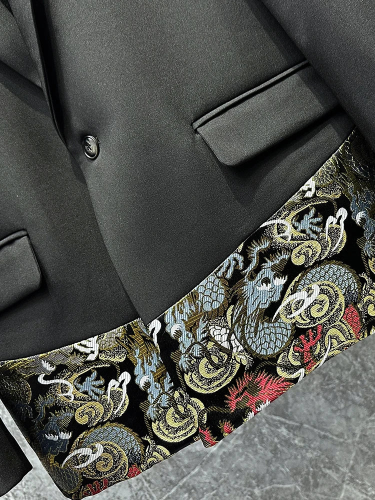 Embroidery Splicing Male Long Sleeve Trendy Men's Blazers Loose-Fitting Jacket