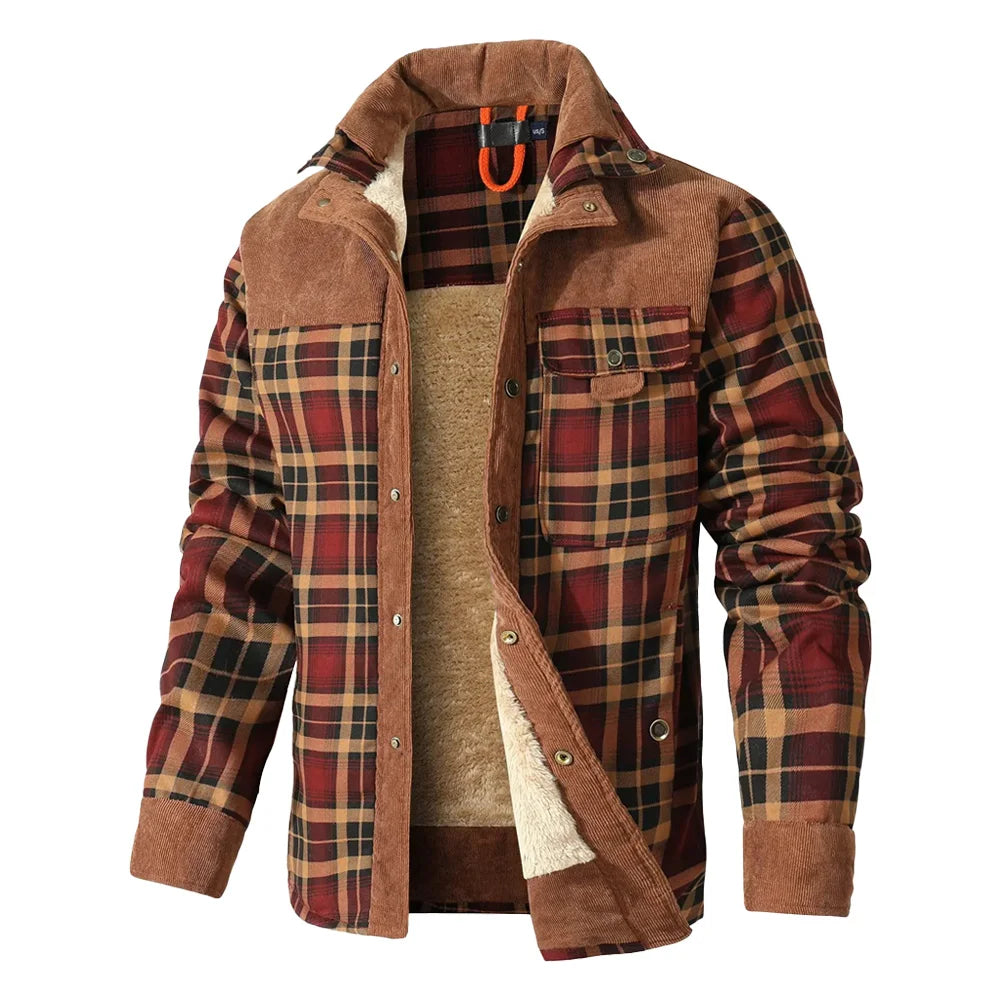 Men's Windproof Casual Bomber Plaid Sherpa Lined Flannel Classic Jacket