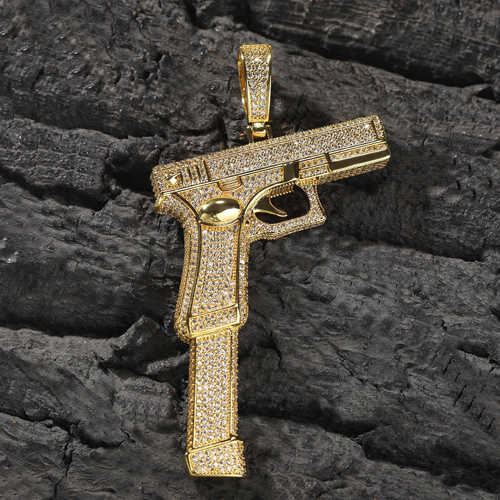Iced Out Full Zirconia Large Size Gun Pendant Hip Hop Men's Jewelry