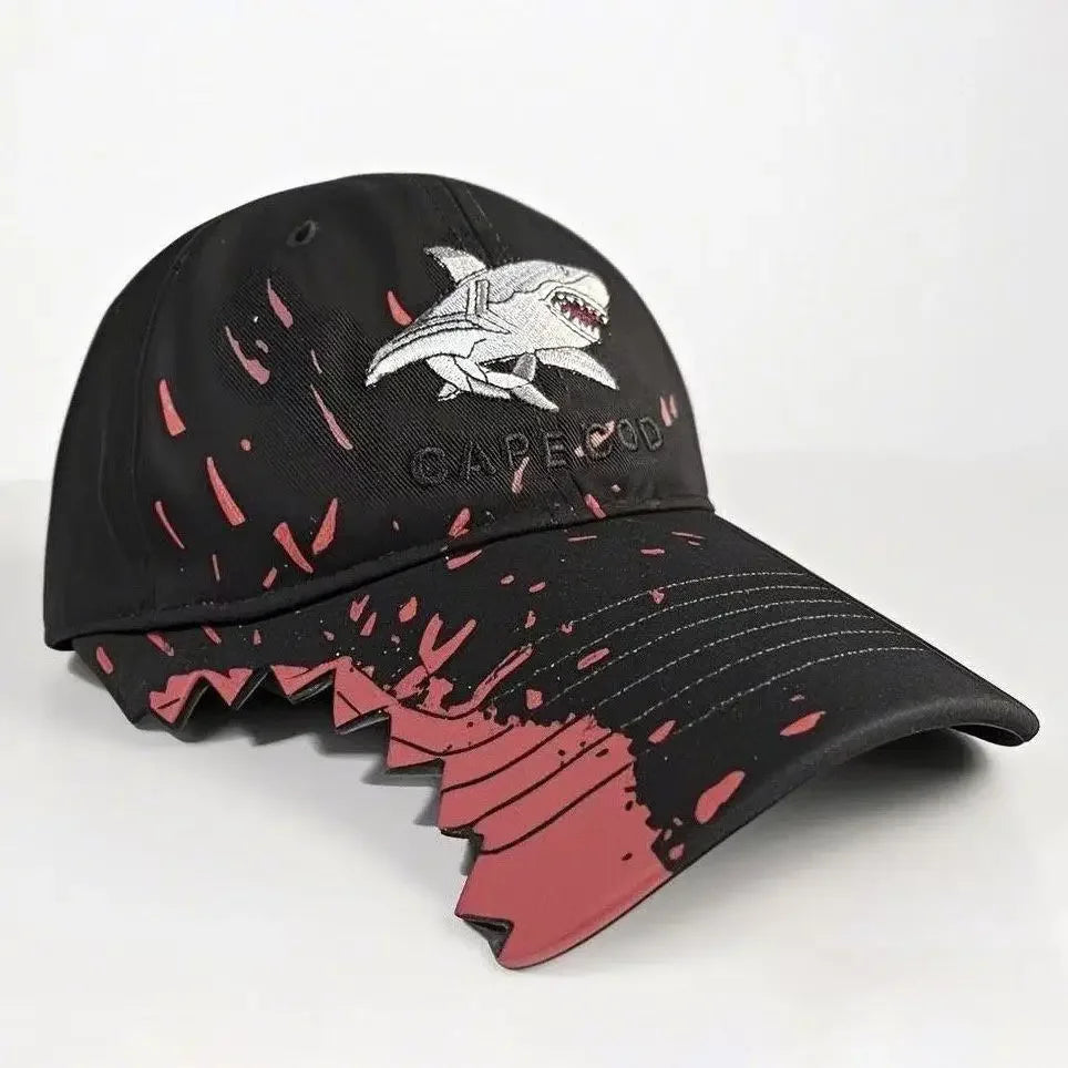 Unisex Shark Embroidered Baseball Cap - Funky Black with Pink Accents Durable High-Quality Fabric