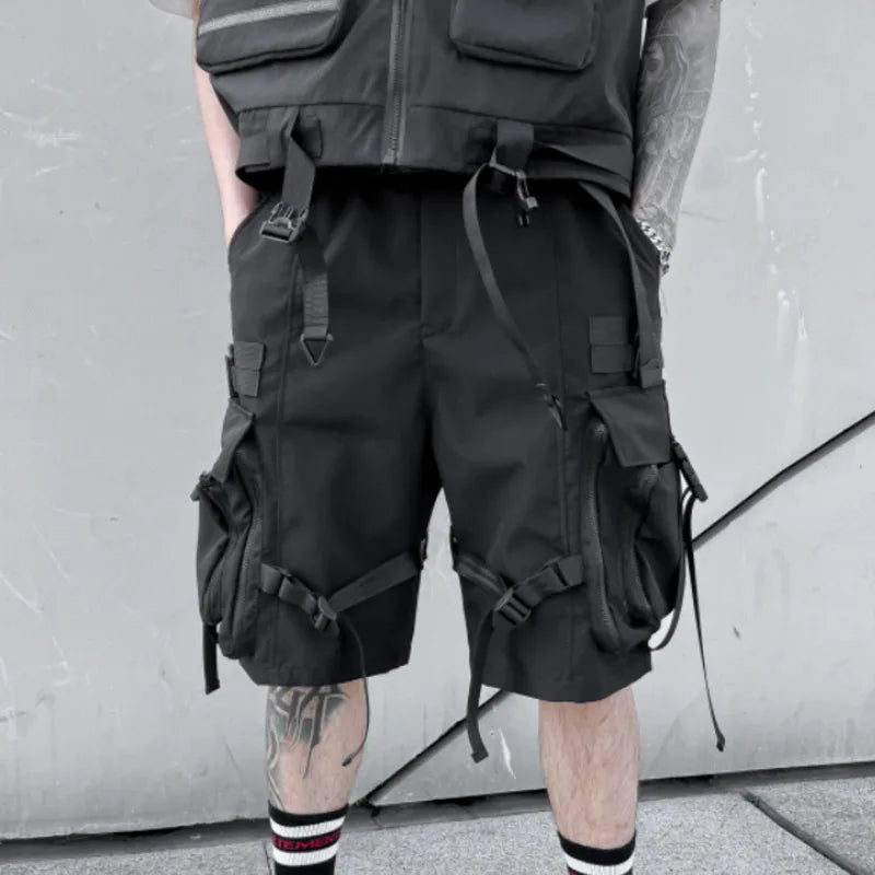 Men's Tide Tactical Dark Loose Techwear Straight shorts Multi Pocket Capris