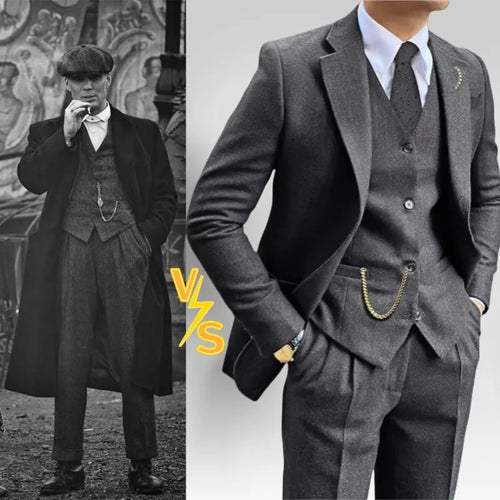 Vintage tweed men's suit 3 piece herringbone slim fit suit( jacket blazer men's vest pants)