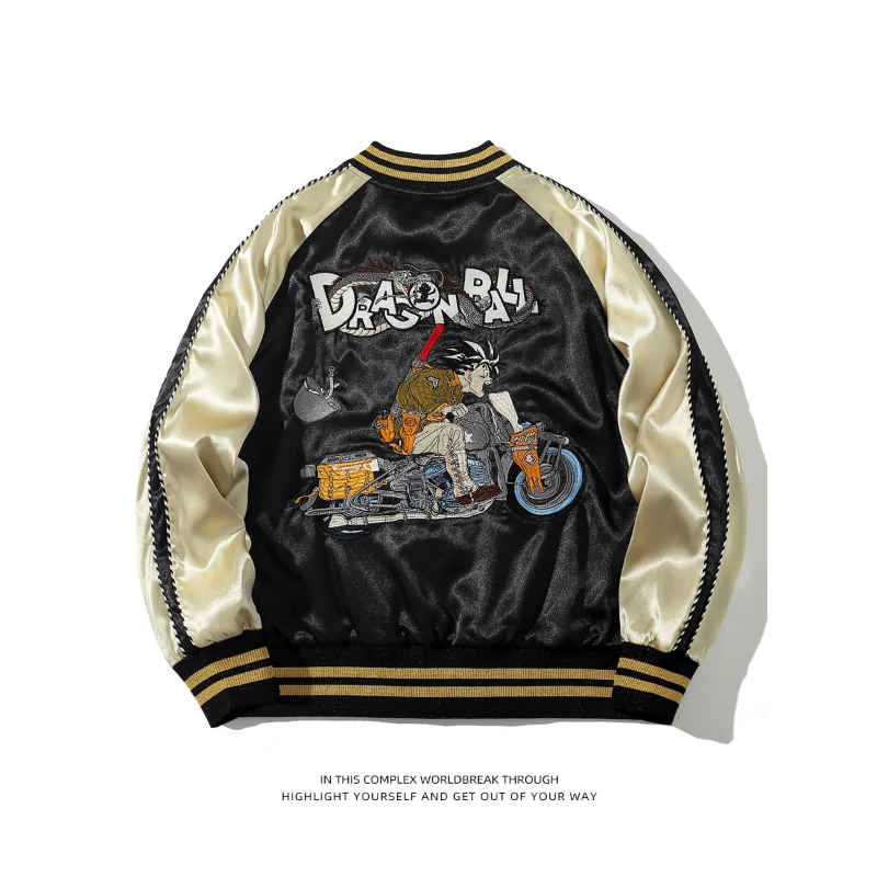 Dragon Ball/One Piece Goku Retro Zipper Jackets with Oversized Jackets for Men Long Sleeved Jacket Harajuku Loose Streetwear