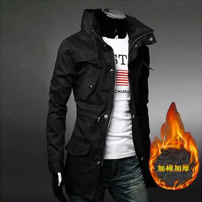 Men's High-end Trench Coat Medium Long Casual Slim Cape Jackets Outerwear