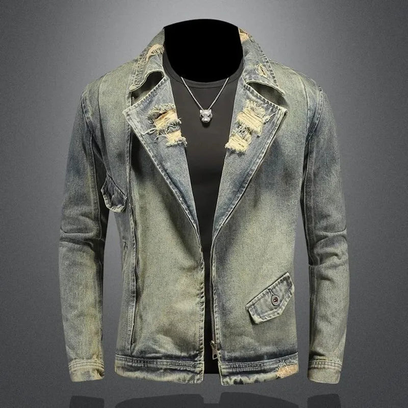Retro Motorcycle Denim Jacket Men's Casual Loose Sports Large Size High Quality Jacket M-4XL