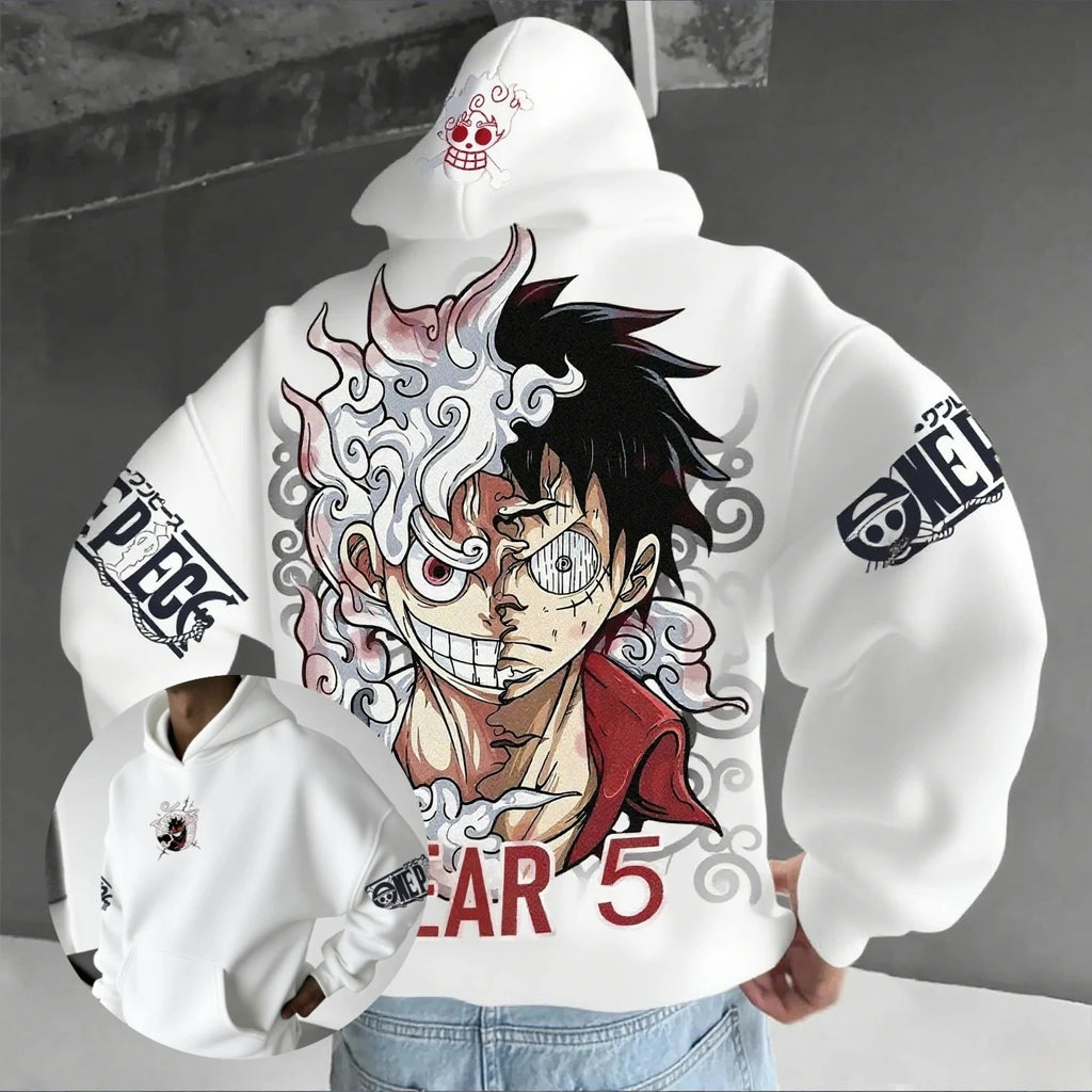 Anime Hoodie Unisex One Piece Luffy Gear 5 Streetwear Pullover Long Sleeve Sweatshirt