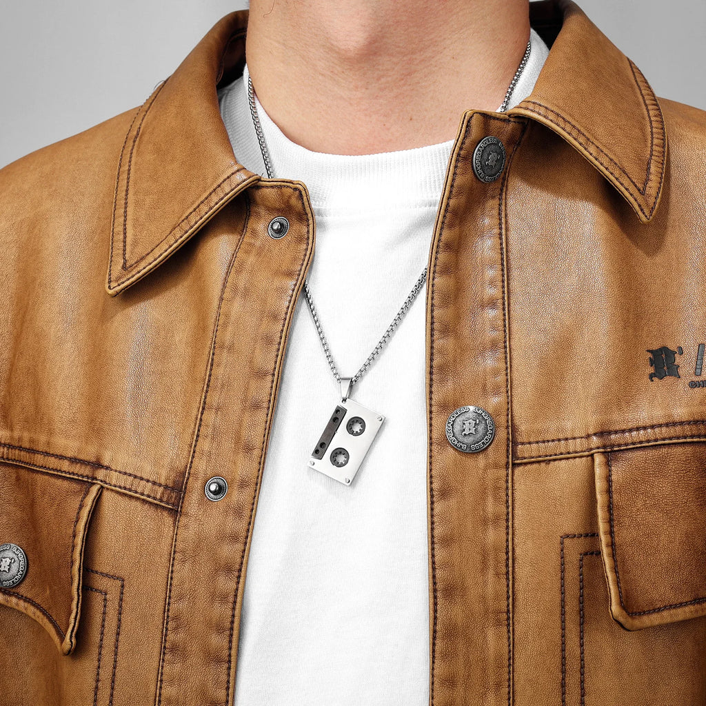 Music Tape Stainless Steel Jewelry Men Simple Necklace With Pendant