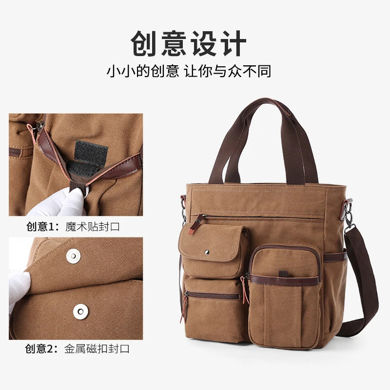 Canvas Briefcase Bag 13 inch Laptop Vintage Shoulder Bag for Men