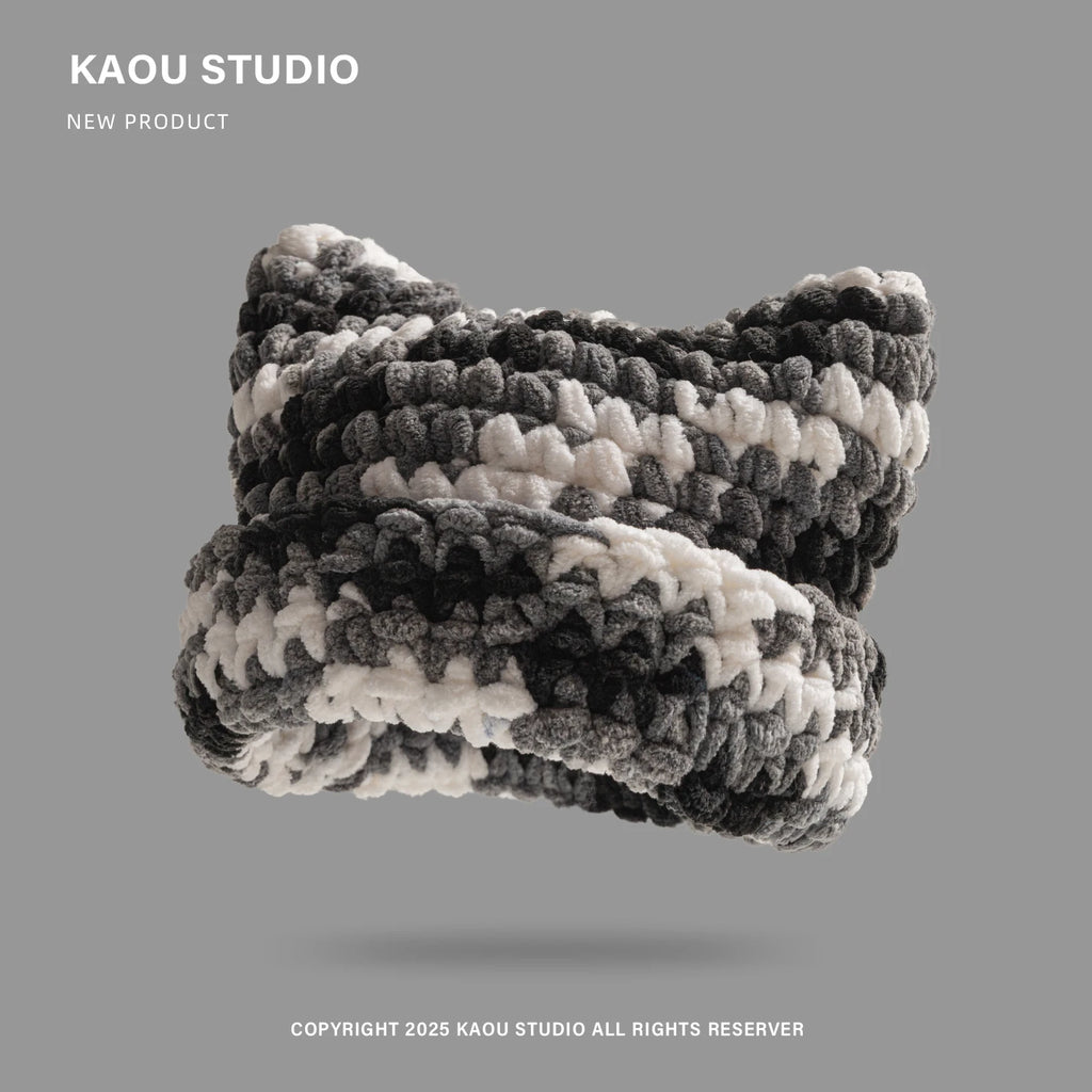 Chenille Dopamine Color Thick Yarn Knitted Beanie Unisex Warm Ear Protection Cute Cap