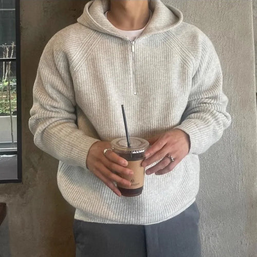 Men's Hooded Knitting with Zipper Hoodie Cotton 90s Vintage Tops