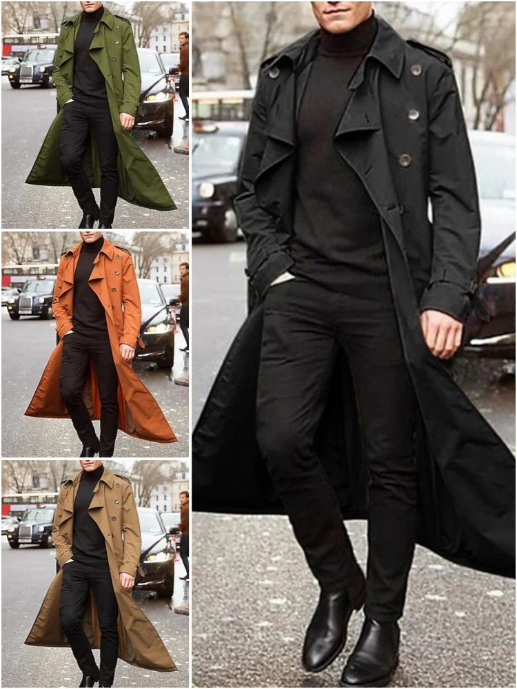 Streetwear Trench Men's Thin Overlong British Coats Man's with Epaulets Jackets