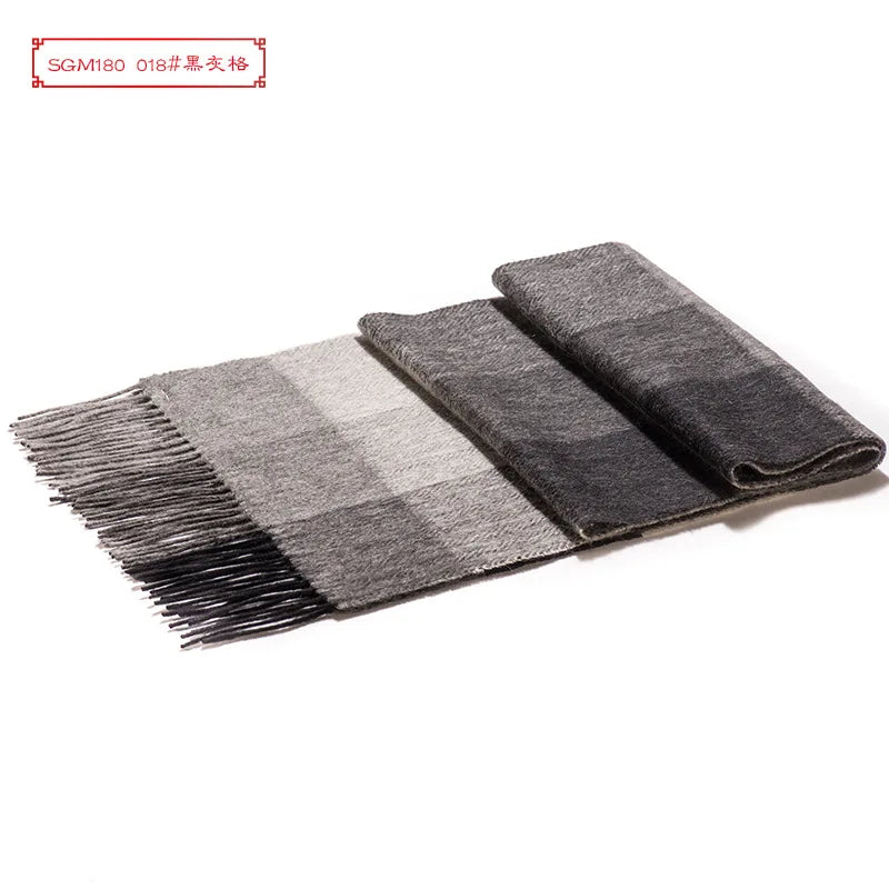 High Quality 100% Wool Men Korean Long Plaid Muffler Thermal Shawl