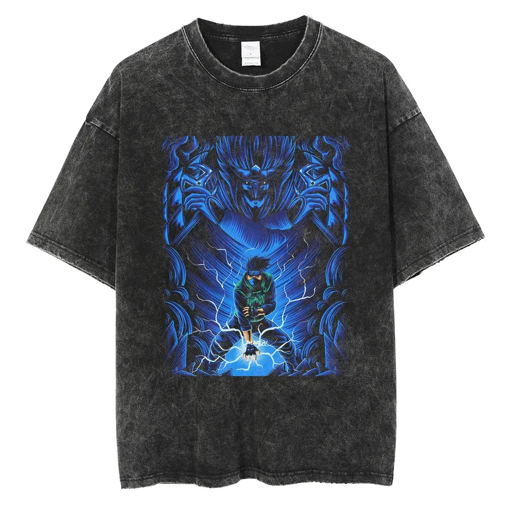 Vintage Men Streetwear Anime Print Short Sleeve Cotton T Shirt