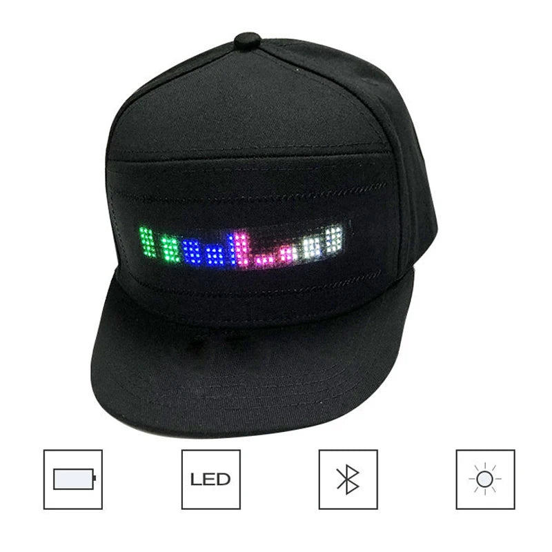 Phone APP Hat Glow Bluetooth Flexible Screen LED Scrolling Message